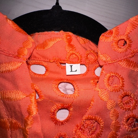 SHEIN Vibrant Orange Eyelet Long Sleeve Dress Lined Size Large Party Fall Autumn - Picture 9 of 9